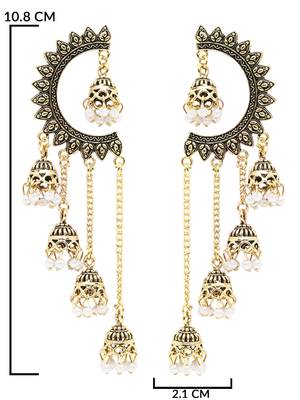 Gold plated fancy multi layered dangle jhumka earrings for women  5