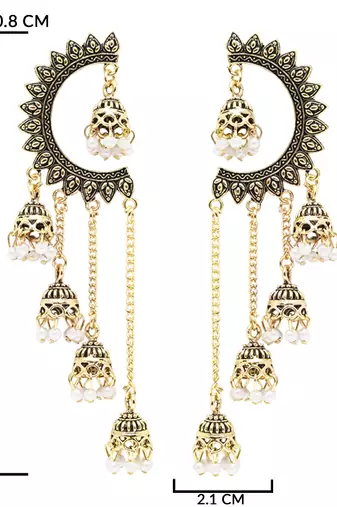 Gold plated fancy multi layered dangle jhumka earrings for women 
