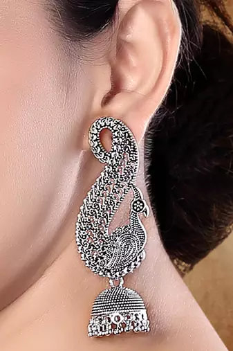 Ethnic silver oxidised jhumka earrings for women 