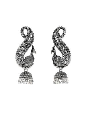Ethnic silver oxidised jhumka earrings for women  4