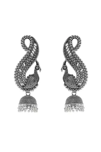 Ethnic silver oxidised jhumka earrings for women 