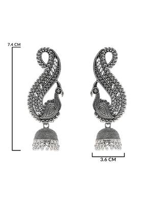 Ethnic silver oxidised jhumka earrings for women  5