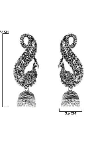 Ethnic silver oxidised jhumka earrings for women 