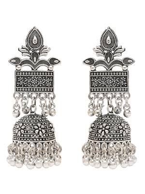 Ethnic silver oxidised afghani style dangle jhumka earrings for women  2
