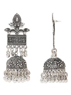 Ethnic silver oxidised afghani style dangle jhumka earrings for women  3