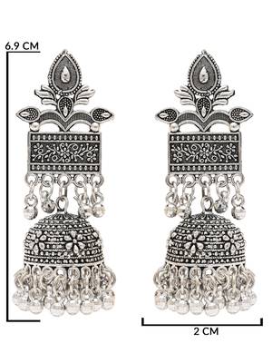 Ethnic silver oxidised afghani style dangle jhumka earrings for women  5