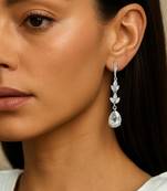 Silver plated cubic zirconia american diamond drop earrings for women 