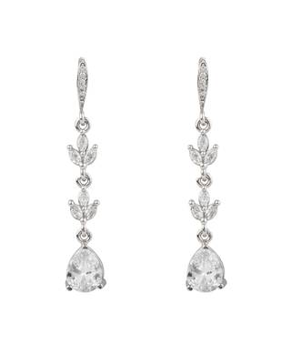 Silver plated cubic zirconia american diamond drop earrings for women  3
