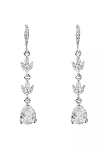 Silver plated cubic zirconia american diamond drop earrings for women 