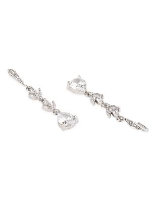 Silver plated cubic zirconia american diamond drop earrings for women  4