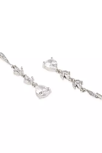 Silver plated cubic zirconia american diamond drop earrings for women 