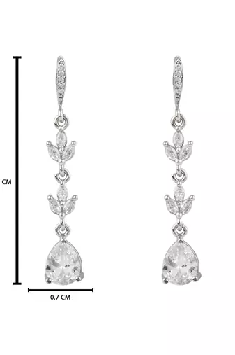 Silver plated cubic zirconia american diamond drop earrings for women 