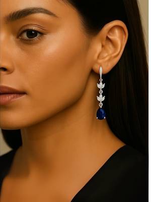 Silver plated cubic zirconia american diamond drop earrings for women  1