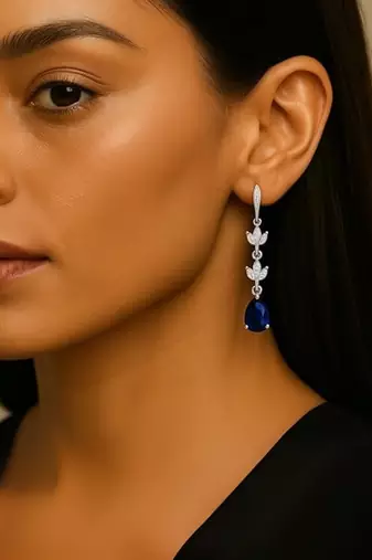 Silver plated cubic zirconia american diamond drop earrings for women 