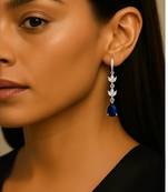 Silver plated cubic zirconia american diamond drop earrings for women 