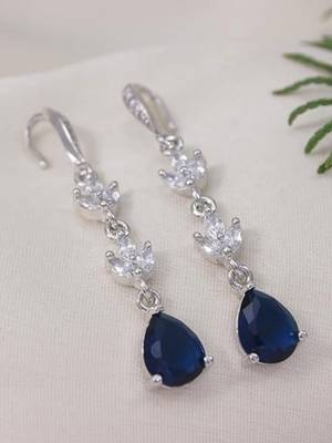 Silver plated cubic zirconia american diamond drop earrings for women  2