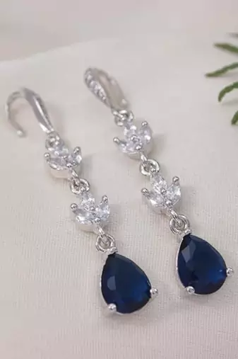Silver plated cubic zirconia american diamond drop earrings for women 