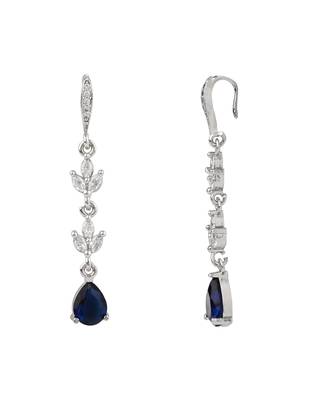 Silver plated cubic zirconia american diamond drop earrings for women  4