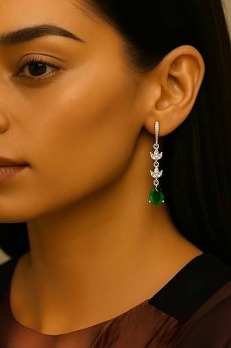 Silver plated cubic zirconia american diamond drop earrings for women 