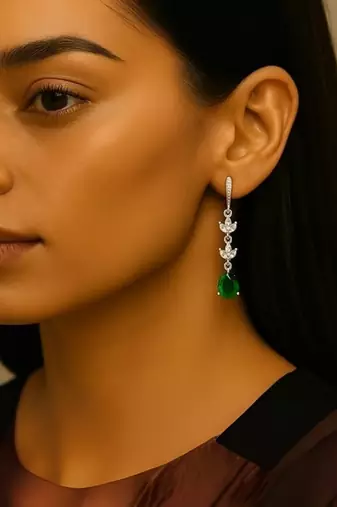 Silver plated cubic zirconia american diamond drop earrings for women 