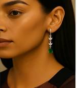 Silver plated cubic zirconia american diamond drop earrings for women 