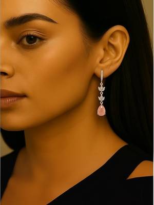 Silver plated cubic zirconia american diamond drop earrings for women  1