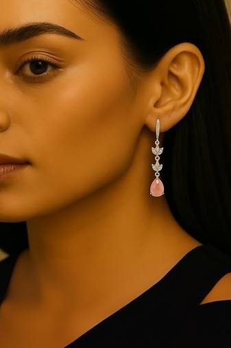 Silver plated cubic zirconia american diamond drop earrings for women 