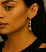 Silver plated cubic zirconia american diamond drop earrings for women 