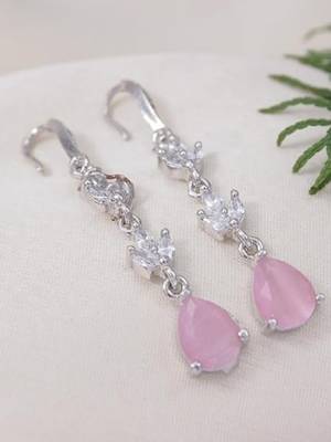 Silver plated cubic zirconia american diamond drop earrings for women  2