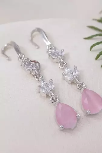 Silver plated cubic zirconia american diamond drop earrings for women 