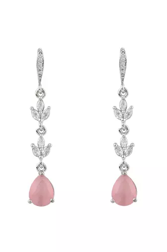 Silver plated cubic zirconia american diamond drop earrings for women 
