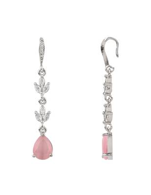 Silver plated cubic zirconia american diamond drop earrings for women  4