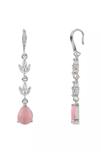 Silver plated cubic zirconia american diamond drop earrings for women 