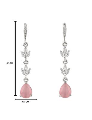 Silver plated cubic zirconia american diamond drop earrings for women  5