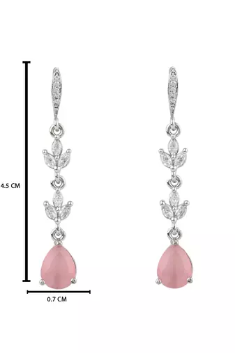 Silver plated cubic zirconia american diamond drop earrings for women 