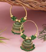 Gold plated traditional handcrafted beaded jhumka hoop earrings for women (green)