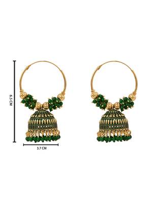 Gold plated traditional handcrafted beaded jhumka hoop earrings for women (green) 4