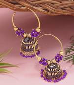 Gold plated traditional handcrafted beaded jhumka hoop earrings for women 