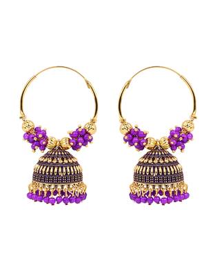 Gold plated traditional handcrafted beaded jhumka hoop earrings for women  2