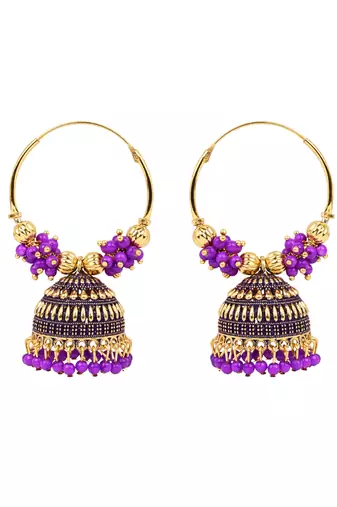 Gold plated traditional handcrafted beaded jhumka hoop earrings for women 