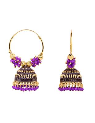 Gold plated traditional handcrafted beaded jhumka hoop earrings for women  3