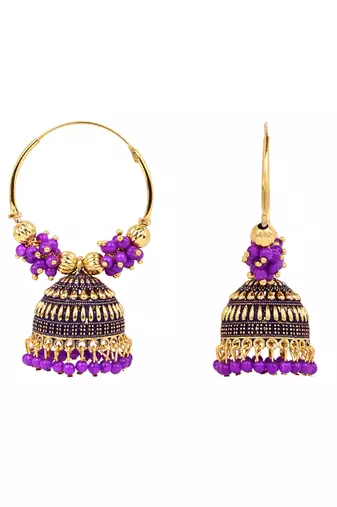 Gold plated traditional handcrafted beaded jhumka hoop earrings for women 