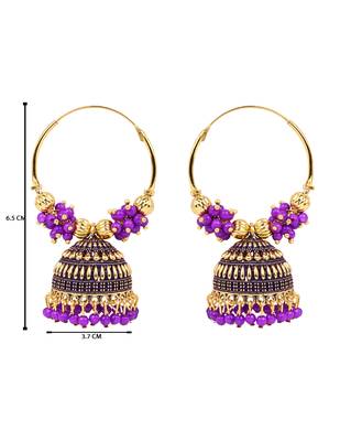 Gold plated traditional handcrafted beaded jhumka hoop earrings for women  4