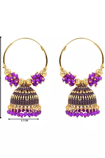 Gold plated traditional handcrafted beaded jhumka hoop earrings for women 
