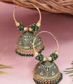 Gold plated handcrafted floral beaded jhumka hoop earrings for women 