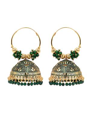 Gold plated handcrafted floral beaded jhumka hoop earrings for women  2