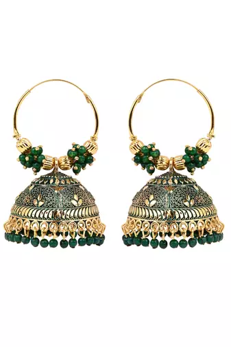 Gold plated handcrafted floral beaded jhumka hoop earrings for women 