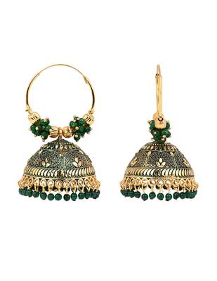 Gold plated handcrafted floral beaded jhumka hoop earrings for women  3