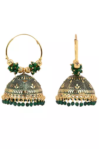 Gold plated handcrafted floral beaded jhumka hoop earrings for women 