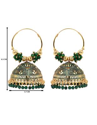 Gold plated handcrafted floral beaded jhumka hoop earrings for women  4